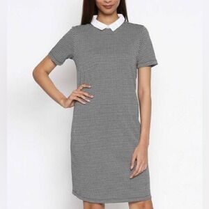 F&F Black/White Houndstooth Collared Short Sleeve Dress